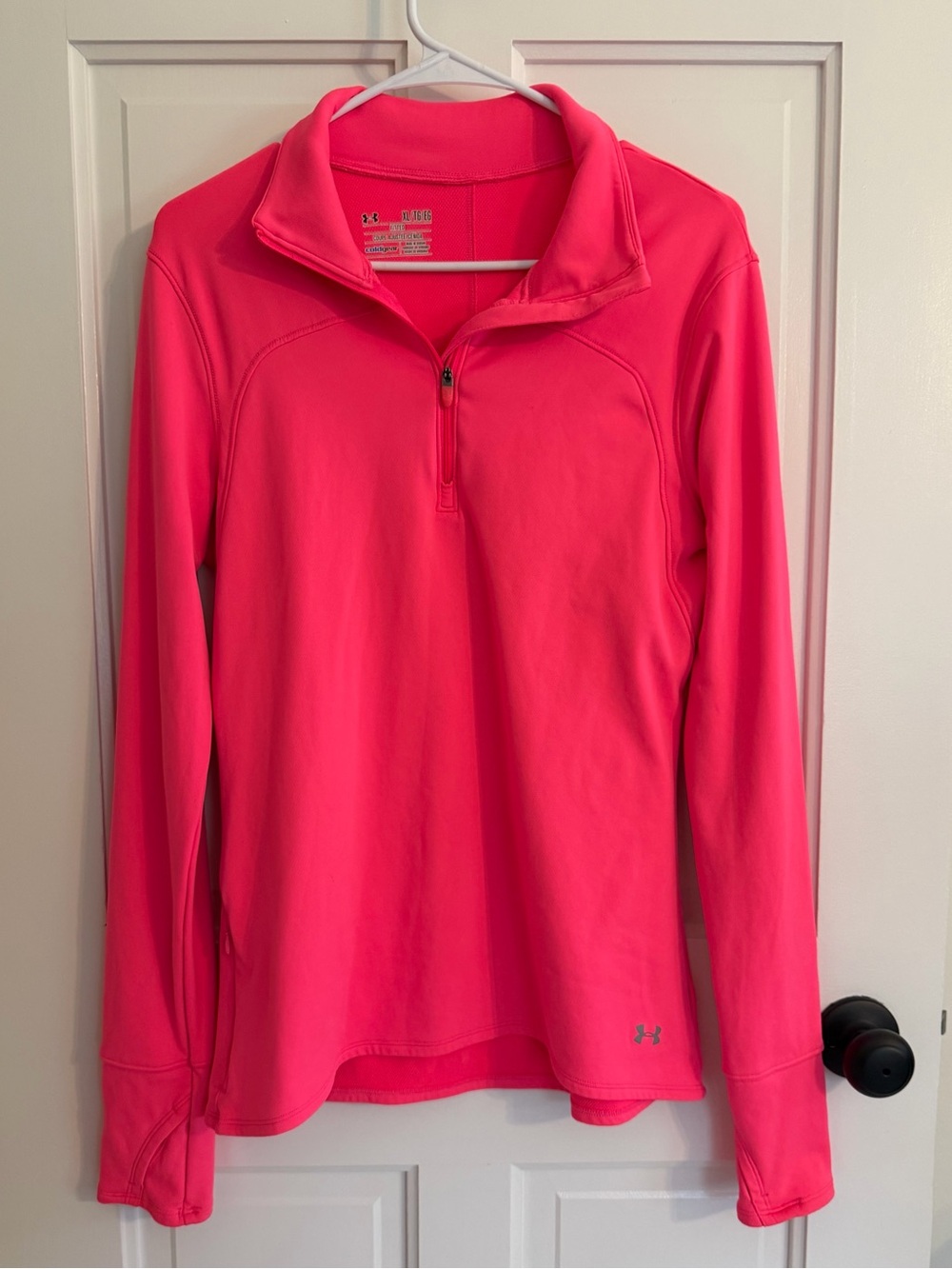 Under Armour ColdGear Pink 1/4 Zip Pullover Thumbholes‎ Women’s XL Fitted